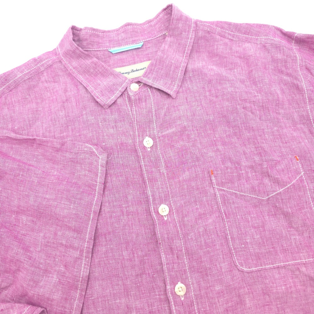 Tommy Bahama Relax Mens XXL Purple 100% Linen Short Sleeve Button Down Shirt